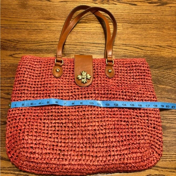 Patricia Nash | Manarola Raffia Tote Specialty Woven Straw Pink Brown Leather - Picture 12 of 12